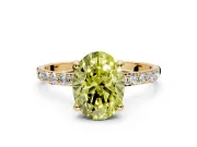 Solitaire Engagement Ring Setting for Fancy Yellow Oval Center with Pave Accents and Prong Head in Yellow Gold