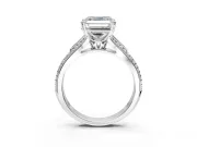 Solitaire Engagement Ring Setting for Asscher Cut Center with Pave Rail Split Shank and Prong Head in Sterling Silver