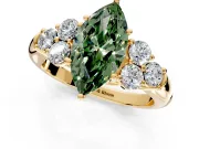 Cluster Engagement Ring Setting for Fancy Green Marquise Center with Round Cut Accent Frame and Prong Head in Yellow Gold