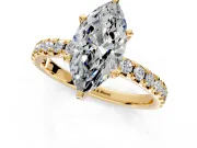 Solitaire Engagement Ring Setting for Marquise Center with Large Accents and Prong Head in Yellow Gold