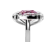 Single Halo Engagement Ring Setting for Fancy Pink Asscher Cut Center with Corner Claws, Plain Band and Prong Head in Platinum