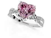 Solitaire Engagement Ring Setting for Fancy Pink Heart-Shaped Center with Narrow Twist Pave Band and Prong Head in Sterling Silver