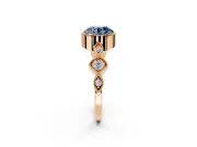 Vintage Station Engagement Ring Setting for Fancy Blue Round Cut Center with Accents and Prong Head in Rose Gold