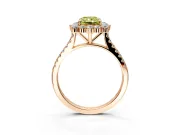 Halo Engagement Ring Setting for Fancy Yellow Radiant Cut Center with Single-Row Pave, Open Basket and Prong Head in Rose Gold