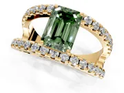 Solitaire Engagement Ring Setting for Fancy Green Emerald Cut Center with Wide-Open Split Shank and Prong Head in Yellow Gold