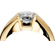 Tension Engagement Ring Setting for Emerald Cut Center with Wide Tapered Band and Tension Head in Yellow Gold