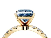 Open Basket Engagement Ring Setting for Fancy Blue Princess Cut Center with Pave Band and Prong Head in Yellow Gold