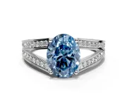 Split Shank Engagement Ring Setting for Fancy Blue Oval Center with Pave Split Shank and Prong Head in White Gold