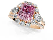 Halo Engagement Ring Setting for Fancy Pink Radiant Cut Center with Two-Strand Split Shank and Prong Head in Rose Gold