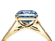 Solitaire Engagement Ring Setting for Fancy Blue Asscher Cut Center with Round Cut Channel Band and Prong Head in Yellow Gold