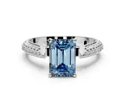 Solitaire Engagement Ring Setting for Fancy Blue Emerald Cut Center with Multi-Row Accents and Prong Head in Sterling Silver