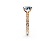 Solitaire Engagement Ring Setting for Fancy Blue Oval Center with Shared-Prong Accents and Prong Head in Rose Gold