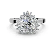 Starburst Halo Engagement Ring Setting for Heart-Shaped Center with Flat Cathedral Band and Prong Head in Platinum