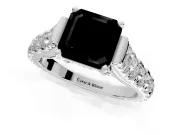 Solitaire Engagement Ring Setting for Fancy Black Asscher Cut Center with Pave Cathedral Shoulders and Prong Head in Sterling Silver