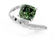 Solitaire Engagement Ring Setting for Fancy Green Cushion Cut Center with Pave Bypass Swirl Band and Prong Head in Platinum
