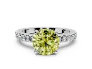 Solitaire Engagement Ring Setting for Fancy Yellow Round Cut Center with Single Row Accent Band and Prong Head in Sterling Silver