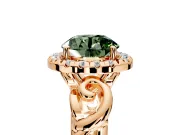Halo Engagement Ring Setting for Fancy Green Round Cut Center with Open Scroll Shoulders and Prong Head in Rose Gold