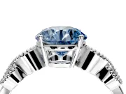 Leaf Engagement Ring Setting for Fancy Blue Round Cut Center with Milgrain Accent Band and Prong Head in Sterling Silver