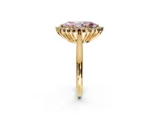 Starburst Halo Engagement Ring Setting for Fancy Pink Marquise Center with Thin Round-Wire Band and Prong Head in Yellow Gold