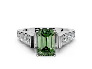 Solitaire Engagement Ring Setting for Fancy Green Emerald Cut Center with Pave Cathedral Shoulders and Prong Head in Platinum