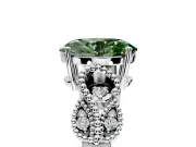 Leaf Engagement Ring Setting for Fancy Green Oval Center with Milgrain Accent Band and Prong Head in Platinum