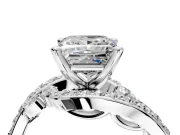 Solitaire Engagement Ring Setting for Princess Cut Center with Pave Bypass Twist Band and Prong Head in Sterling Silver