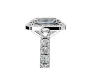 Halo Engagement Ring Setting for Emerald Cut Center with Full Pave Band and Prong Head in White Gold