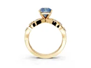 Solitaire Engagement Ring Setting for Fancy Blue Cushion Cut Center with Criss-Cross Accent Band and Prong Head in Yellow Gold