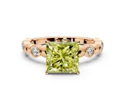 Solitaire Engagement Ring Setting for Fancy Yellow Princess Cut Center with Beaded Bezel Station Band and Prong Head in Rose Gold