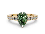 Solitaire Engagement Ring Setting for Fancy Green Pear-Shaped Center with Single Row Accent Band and Prong Head in Yellow Gold