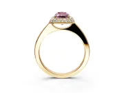 Halo Engagement Ring Setting for Fancy Pink Radiant Cut Center with Plain Tapered Band and Prong Head in Yellow Gold