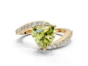 Solitaire Engagement Ring Setting for Fancy Yellow Heart-Shaped Center with Pave Bypass Swirl Band and Prong Head in Yellow Gold
