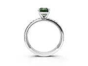 Solitaire Engagement Ring Setting for Fancy Green Emerald Cut Center with Milgrain X Pattern Band and Prong Head in Sterling Silver