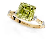 Solitaire Engagement Ring Setting for Fancy Yellow Asscher Cut Center with Bezel Station Band and Prong Head in Yellow Gold