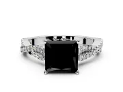 Solitaire Engagement Ring Setting for Fancy Black Princess Cut Center with Twisted Pave Split Shank and Prong Head in Platinum
