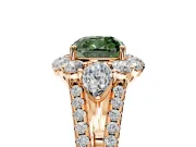 Halo Engagement Ring Setting for Fancy Green Cushion Cut Center with Two-Strand Split Shank and Prong Head in Rose Gold