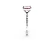Solitaire Engagement Ring Setting for Fancy Pink Asscher Cut Center with Fine Pave Narrow Band and Prong Head in Platinum