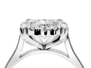 Single Halo Engagement Ring Setting for Oval Center with Corner Claws, Plain Band and Prong Head in Sterling Silver
