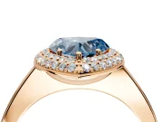 Halo Engagement Ring Setting for Fancy Blue Heart-Shaped Center with Plain Tapered Band and Prong Head in Rose Gold