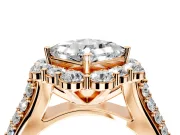 Large Accent Halo Engagement Ring Setting for Princess Cut Center with Pave Split Shank and Prong Head in Rose Gold