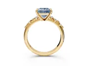 Solitaire Engagement Ring Setting for Fancy Blue Princess Cut Center with Trailing Leaf Accent Band and Prong Head in Yellow Gold