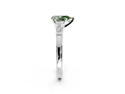 3 Stone Engagement Ring Setting for Fancy Green Pear-Shaped Center with Channel Baguette Accents and Prong Head in White Gold