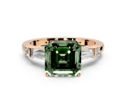 Bar-Set Engagement Ring Setting for Fancy Green Asscher Cut Center with Tapered Baguette Accents and Prong Head in Rose Gold