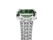 Solitaire Engagement Ring Setting for Fancy Green Emerald Cut Center with Accented Split Shank and Prong Head in Sterling Silver