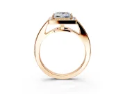 Bezel-Framed Halo Engagement Ring Setting for Princess Cut Center with Pave Band and Prong Head in Rose Gold