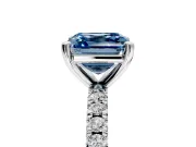 Solitaire Engagement Ring Setting for Fancy Blue Asscher Cut Center with Fine Pave Band and Claw Prong Head in Sterling Silver