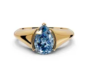 Tension Engagement Ring Setting for Fancy Blue Pear-Shaped Center with Wide Tapered Band and Tension Head in Yellow Gold