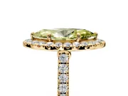 Halo Engagement Ring Setting for Fancy Yellow Marquise Center with Narrowing Pave Band and Prong Head in Yellow Gold