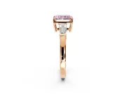 3 Stone Engagement Ring Setting for Fancy Pink Radiant Cut Center with Baguette Accents and Prong Head in Rose Gold