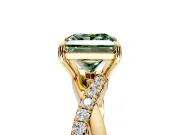 Crossover Engagement Ring Setting for Fancy Green Princess Cut Center with Pave and Plain Strands and Prong Head in Yellow Gold